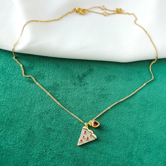 KATE SPADE Pizza My Heart Gold Multicolor Pendant Necklace NEW - Picture 2 of 3